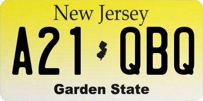 NJ license plate A21QBQ