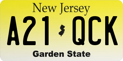 NJ license plate A21QCK