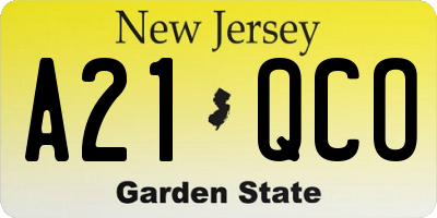 NJ license plate A21QCO