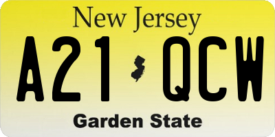 NJ license plate A21QCW