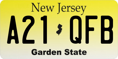 NJ license plate A21QFB
