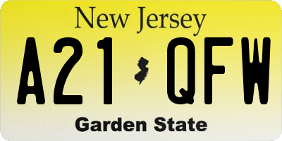 NJ license plate A21QFW