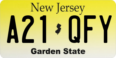 NJ license plate A21QFY