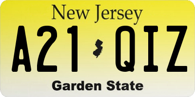 NJ license plate A21QIZ