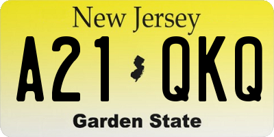 NJ license plate A21QKQ