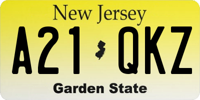 NJ license plate A21QKZ