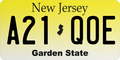NJ license plate A21QOE
