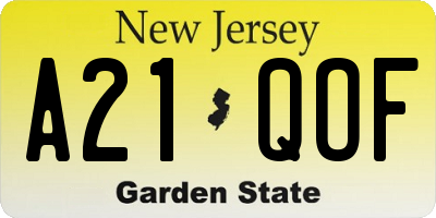 NJ license plate A21QOF