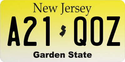NJ license plate A21QOZ
