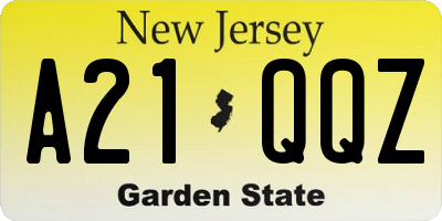 NJ license plate A21QQZ