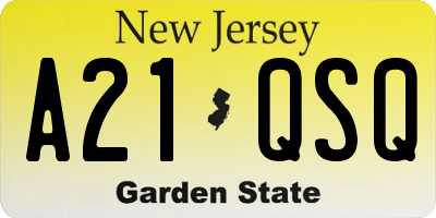 NJ license plate A21QSQ
