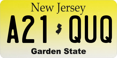 NJ license plate A21QUQ
