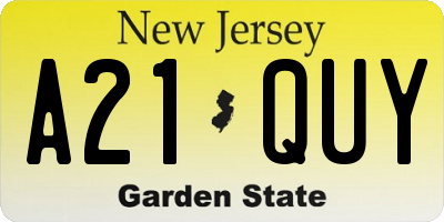 NJ license plate A21QUY