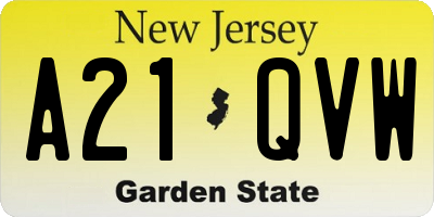 NJ license plate A21QVW