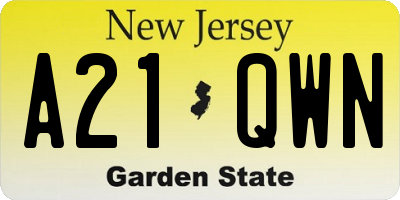 NJ license plate A21QWN