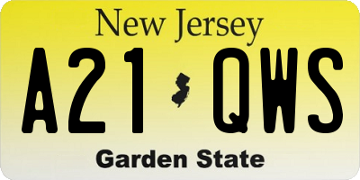 NJ license plate A21QWS
