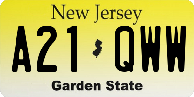 NJ license plate A21QWW