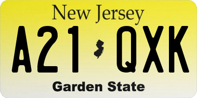 NJ license plate A21QXK