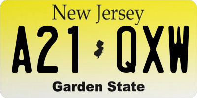 NJ license plate A21QXW