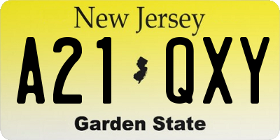 NJ license plate A21QXY