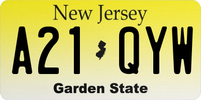 NJ license plate A21QYW