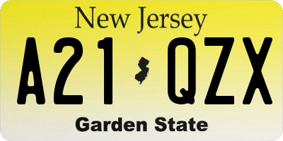 NJ license plate A21QZX