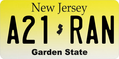 NJ license plate A21RAN