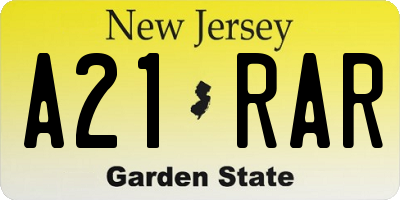 NJ license plate A21RAR