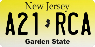 NJ license plate A21RCA
