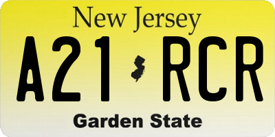 NJ license plate A21RCR