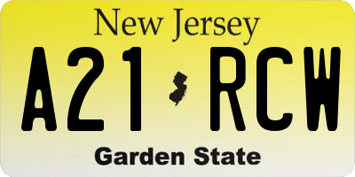 NJ license plate A21RCW