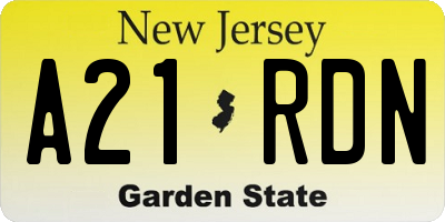 NJ license plate A21RDN