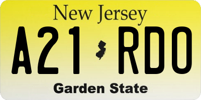 NJ license plate A21RDO