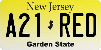 NJ license plate A21RED