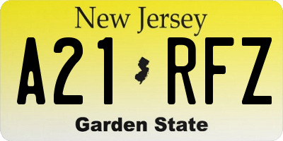NJ license plate A21RFZ