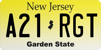NJ license plate A21RGT