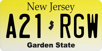 NJ license plate A21RGW