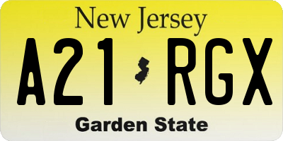 NJ license plate A21RGX