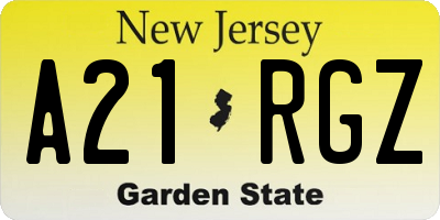 NJ license plate A21RGZ
