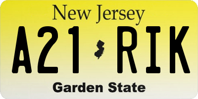 NJ license plate A21RIK