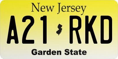 NJ license plate A21RKD