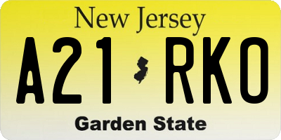 NJ license plate A21RKO