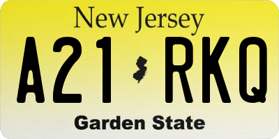 NJ license plate A21RKQ