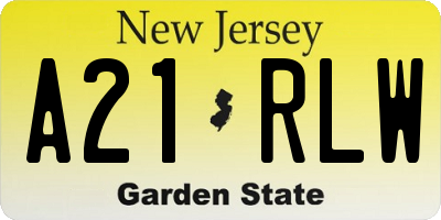 NJ license plate A21RLW