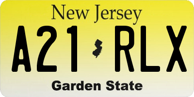 NJ license plate A21RLX