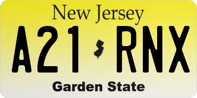 NJ license plate A21RNX