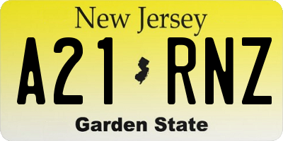 NJ license plate A21RNZ
