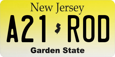 NJ license plate A21ROD