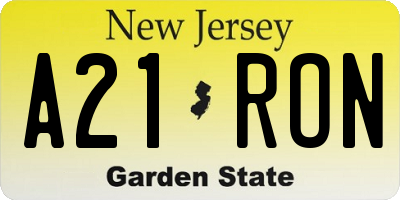 NJ license plate A21RON