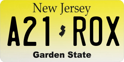 NJ license plate A21ROX
